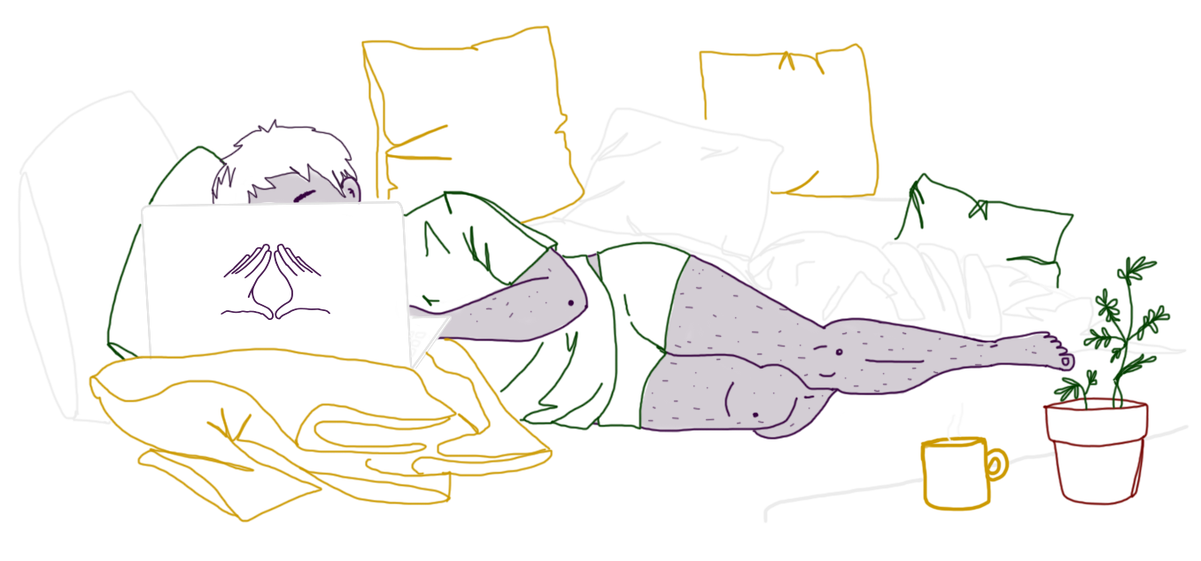 illustration d'une personne non genré allongé devant un ordinateur